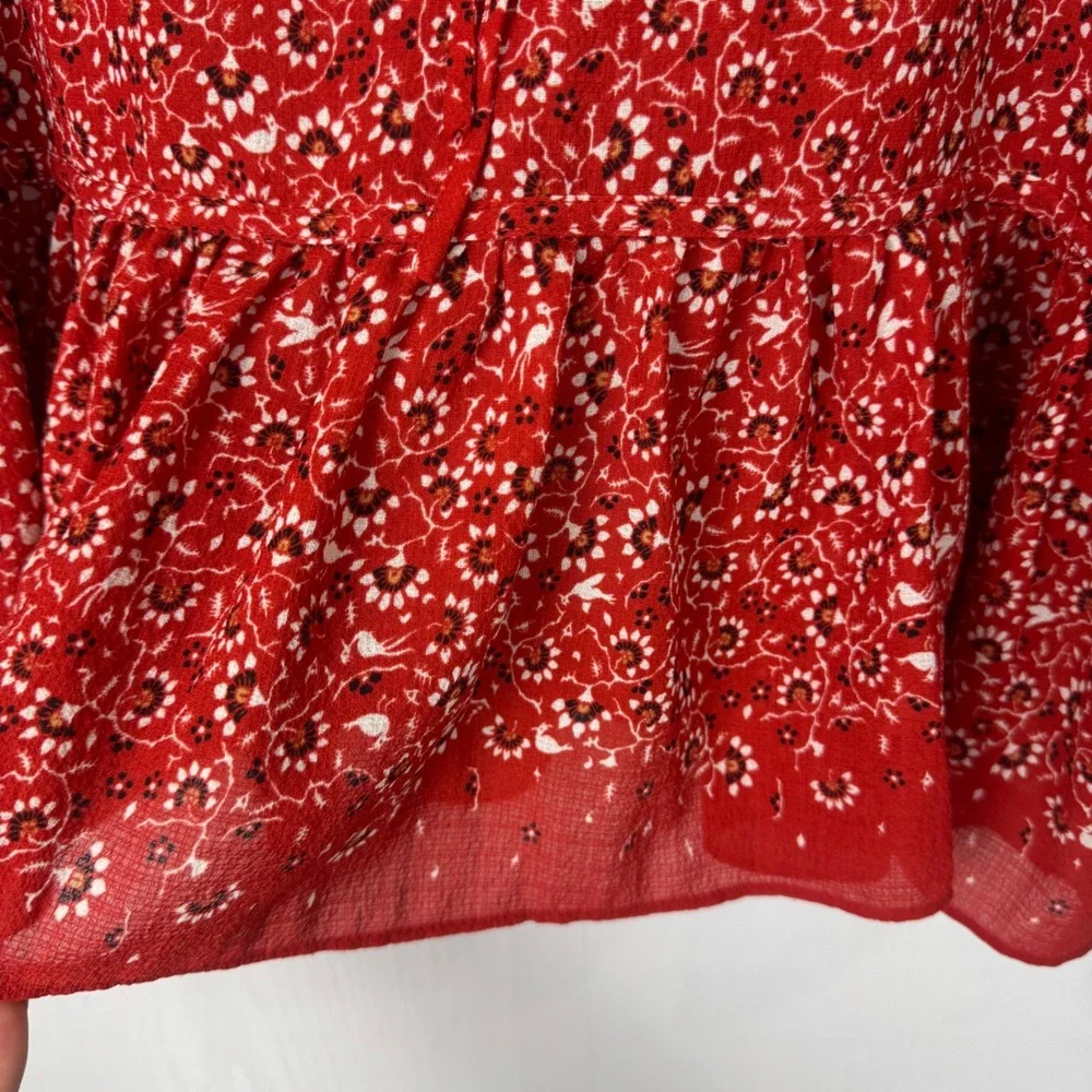 Max‎ Studio Women Red Sz XL Peasant blouse bell sleeves tiered/ruffle hem
